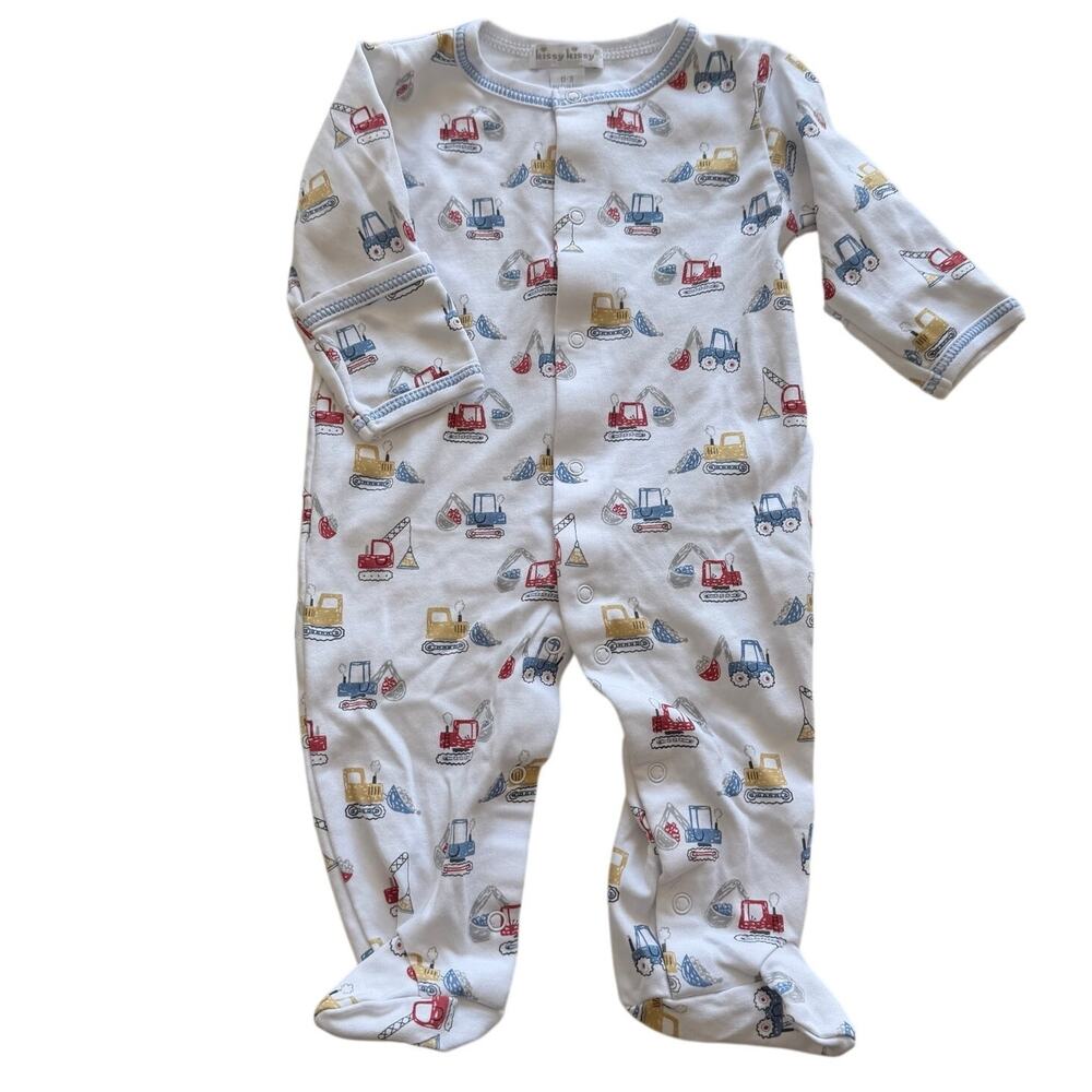 Kissy Kissy (0-3 M) Construction Diggers Pima Cotton Zip Footie Sleeper Baby Boy